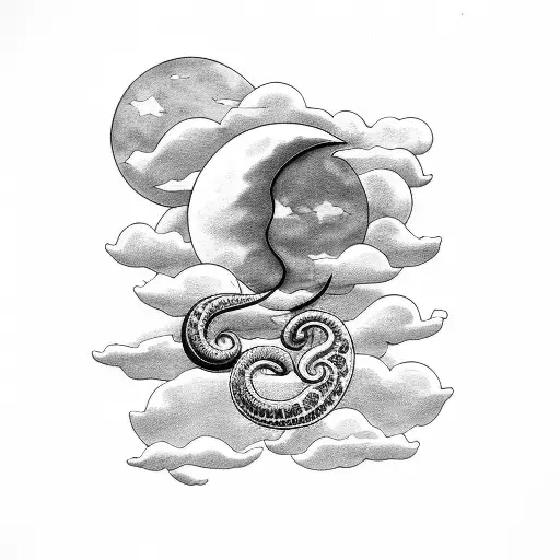 Clouds With A Moon And Snake
