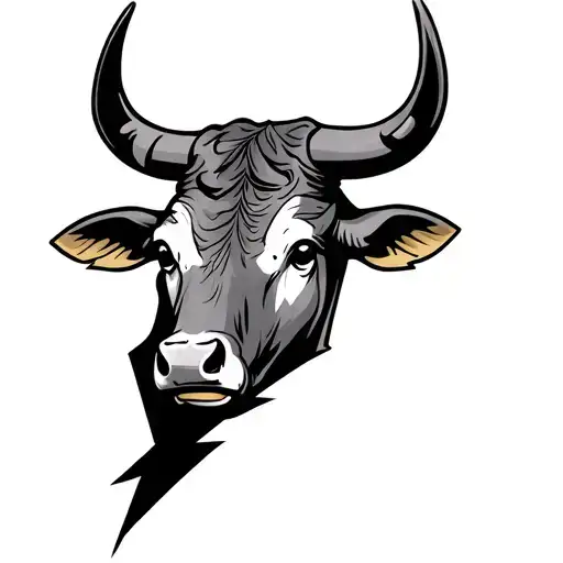 Traditional Bull Head Tattoo With Lightning Bolt Striking