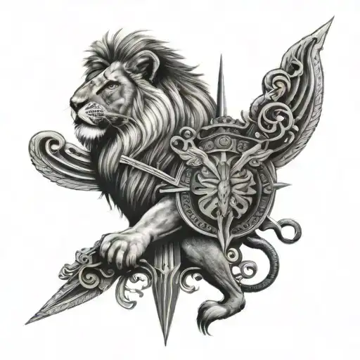 Half Butterfly Half Lion With A Sword In The Middle Spine