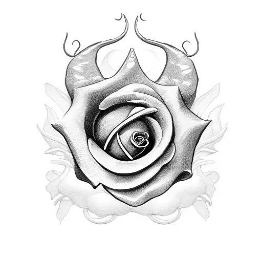 Detailed Cow Horn And Rose