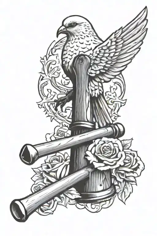 Dove And Skeletal Hand Holding Wooden Hammer