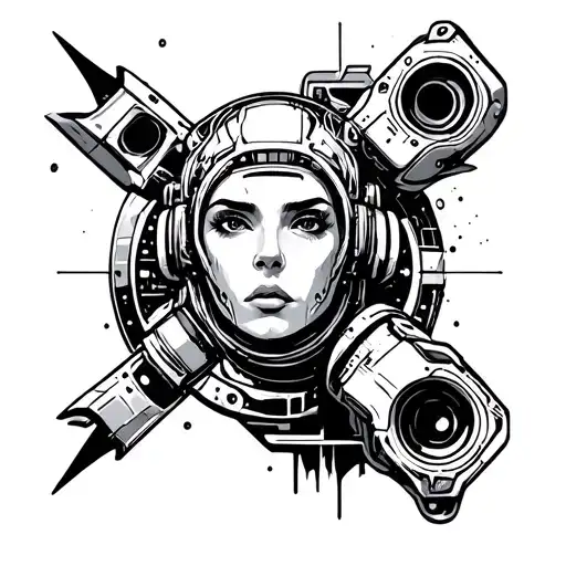 Retro Futurism Black And White Tattoo Design