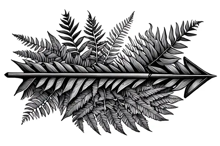 Arrow Surrounded By Ferns Aligned In The Direction Of Travel