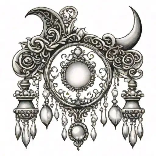 Sternum Crescent Moon With A Chandelier Type 'Gems' Hanging