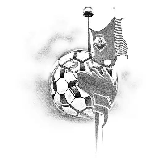 A Black-grey Tattoo Of A Soccer Stadium Filled With Cheering Fans