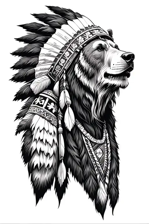 Native Chief With Grizzly Bear Head