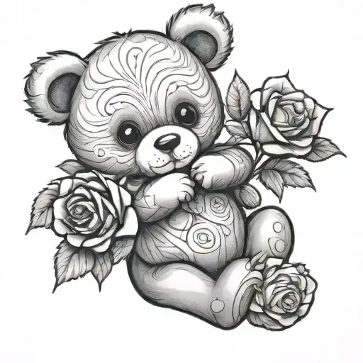 Teddy Bear Holding Roses Wrapped