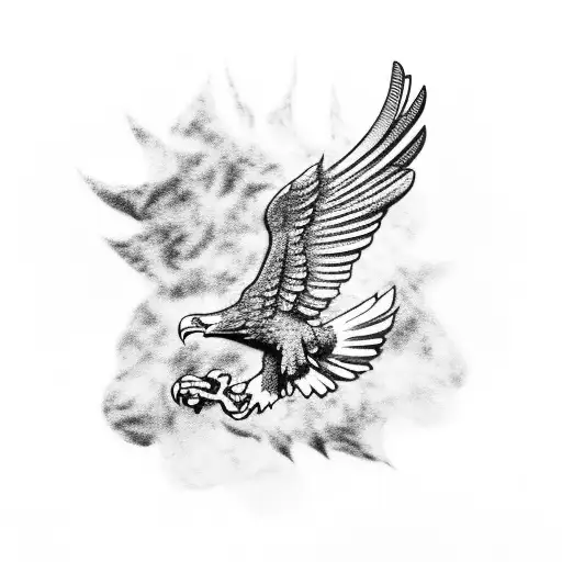 Ripped Ussr Flag In Talons Of Flying American Eagle