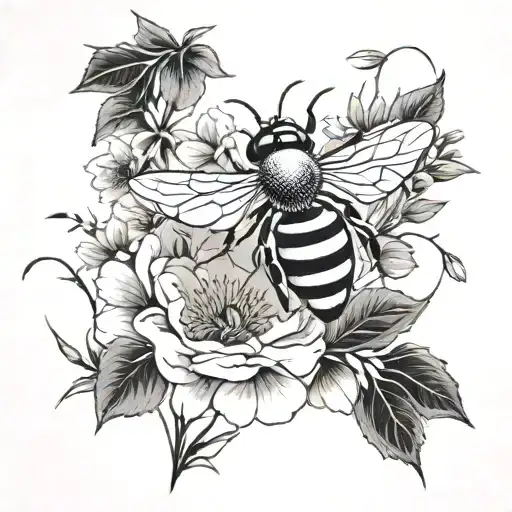 Bee Getting Nectar In A Field Flowers Growing