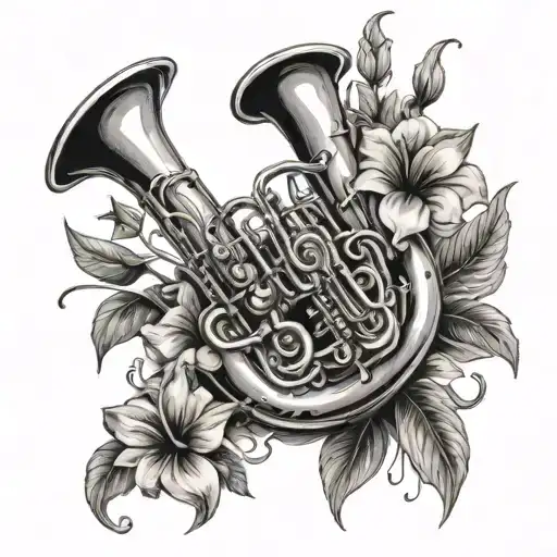 Euphonium Music Tattoo And Flowers