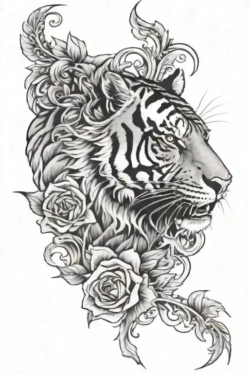 Tiger Roses Flames Left Arm Sleeve
