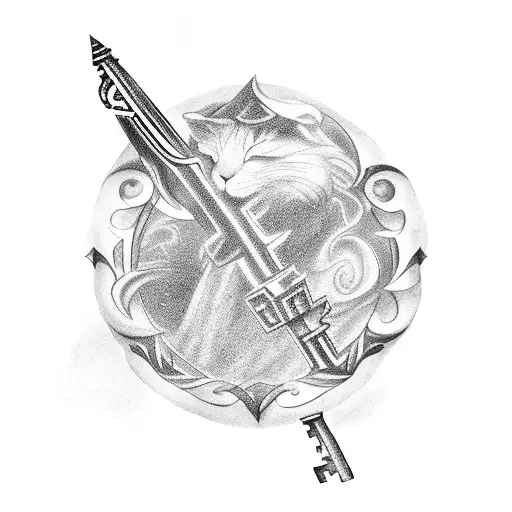 An Enchanting Black And Grey Tattoo Of A Mystical Key Unlocking The Secrets Of Neverland