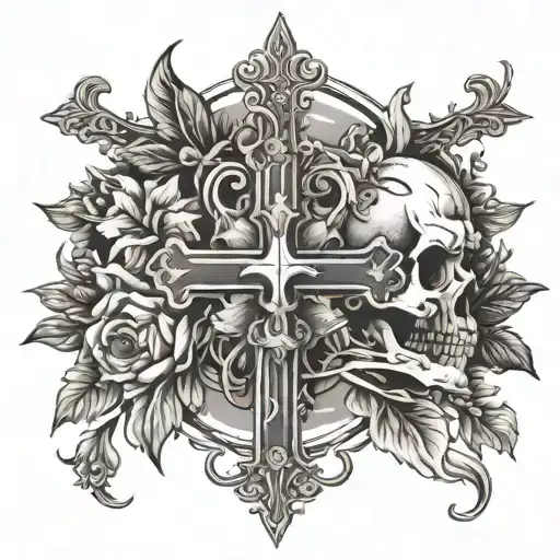 Flowers And Cross And Skull