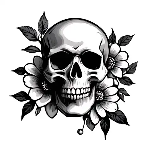 Small Skull And Flowers Tribal Upper Arm