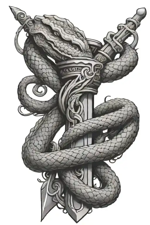 Sword Surrounded By A Coiled Snake