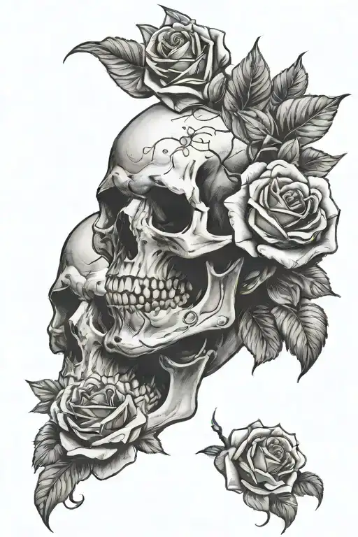 Skull With Roses Growing And Zandloper And Memento Mori