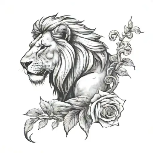 Lion Biting A Rose
