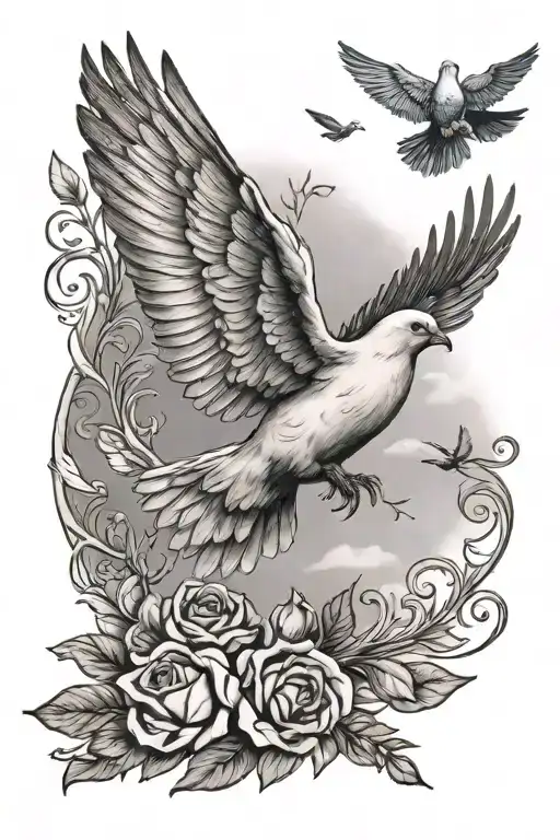 Memorial Tattoo Featuring A Dove Flying Away