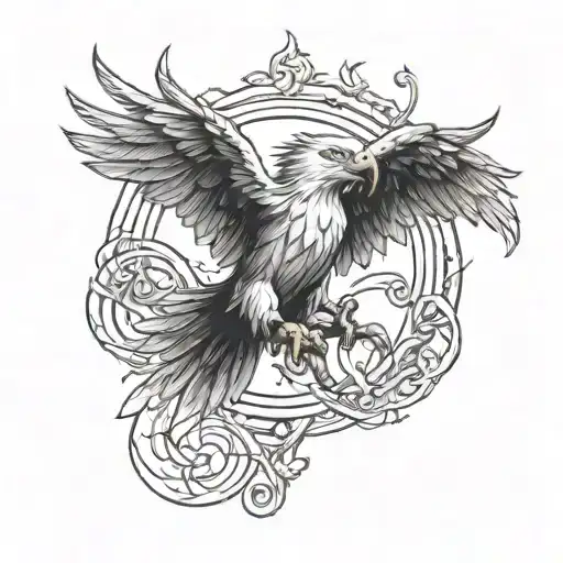 Create A Music-related Hand Tattoo Design With A Small Eagle And The Letter V