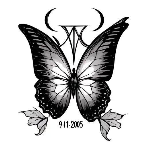 Virgo Symbol With A Butterfly At The End And The Date 9-1-2005 Underneath It
