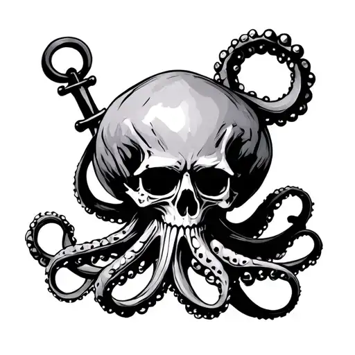 Skull Anchor Octopus Black Bold