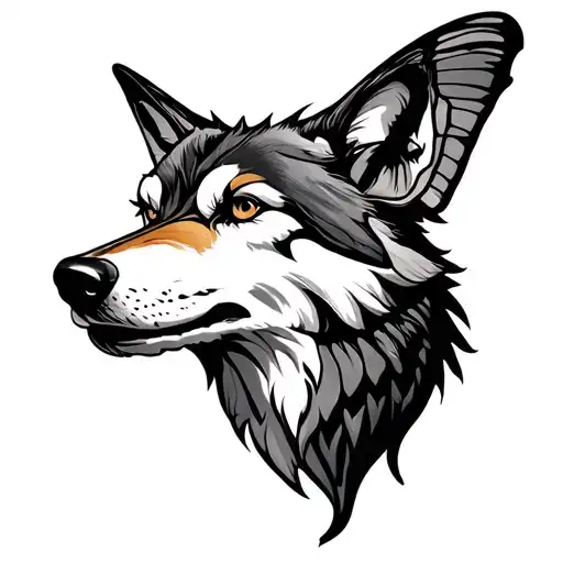 Wolf Head In Shape Of Moth Front Facing