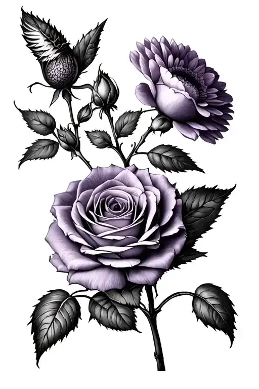 Rose Chrysantheme Concerns Asther Violette And Alouette Pied