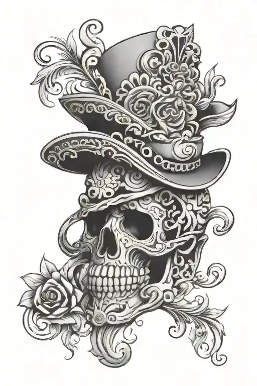 Sugar Skull Wearing Hat