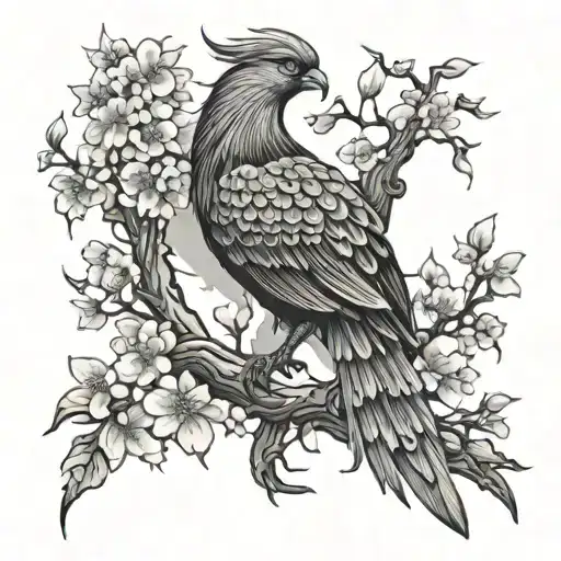 Phoenix And Cherry Blossoms Wrapped Loosely