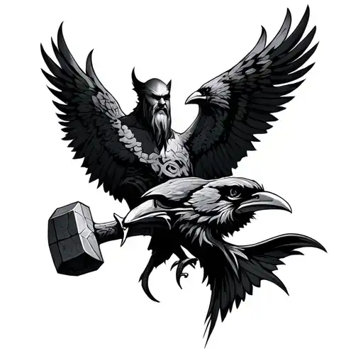 Odin With Ravens Thor Hammer