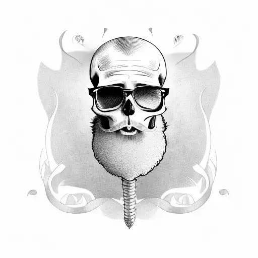Hipster Skull With Toupee Glasses And Beard
