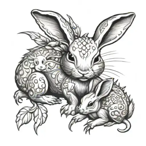 Mommy Bunny With Baby Bunny Playing With Daddy Scorpion And Baby Scorpion