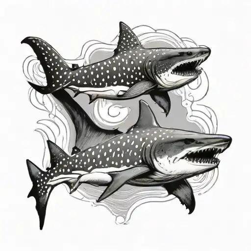 Two Whale Sharks Swimming Up Towards Neck Spinal