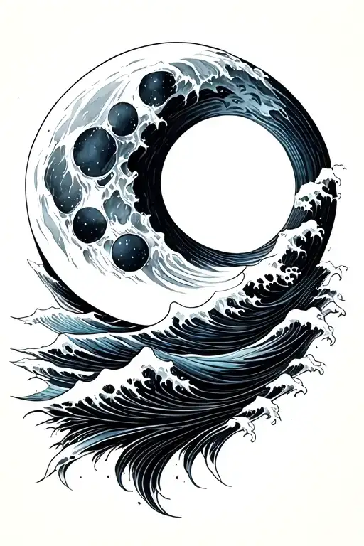 Moon And Wave In A Circle