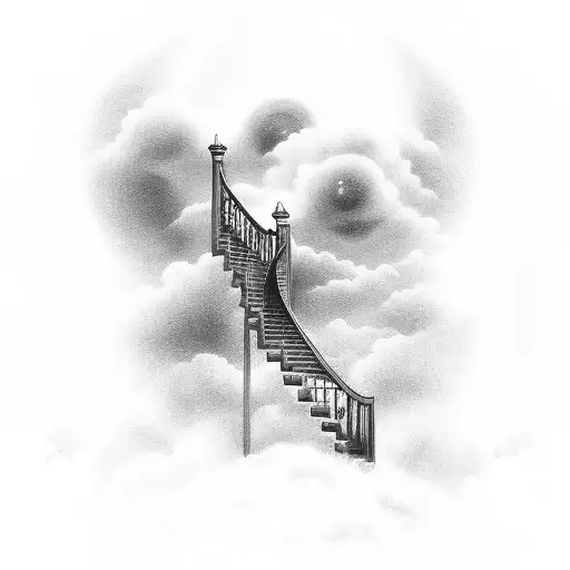 Stairway To Heaven With Grand Gates And Puffy Clouds In The Backgground