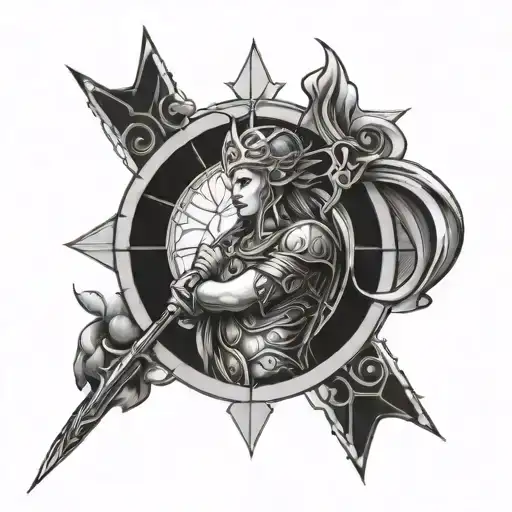 Warrior Goddess In Stain Glass Window