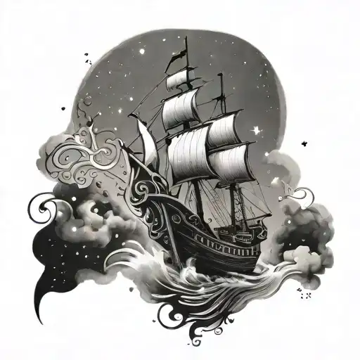 A Constellation Of Saxophone Notes Forming A Viking Ship Sailing Through Space