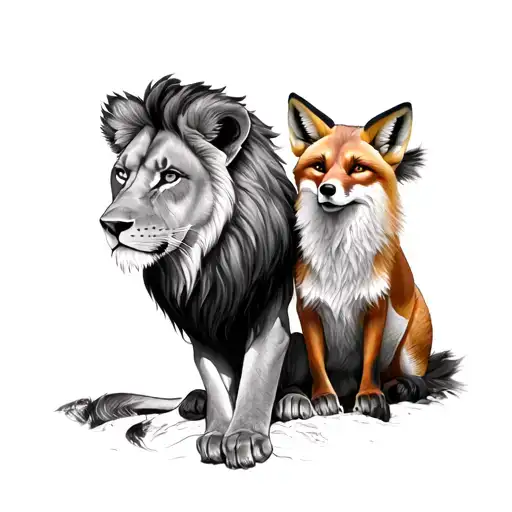 Lion And Fox Sitting
