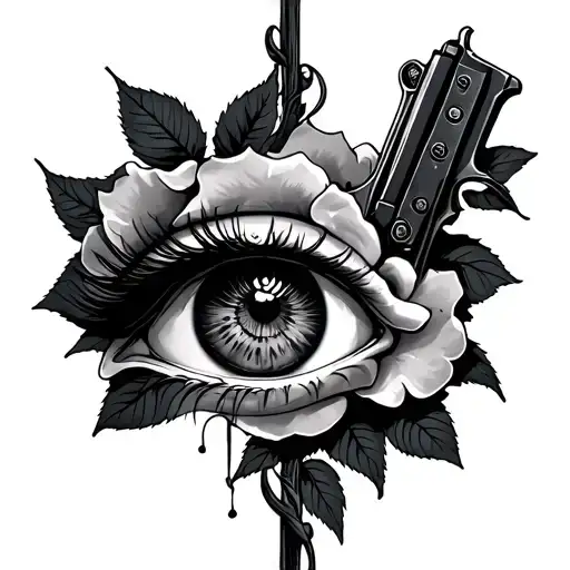 A Clouded Eye With A Rose And A Gun Surrounded