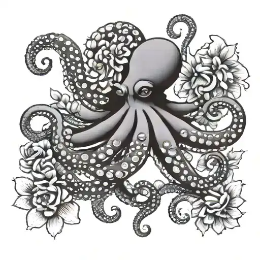 Simple Octopus With Flowers Intertwined