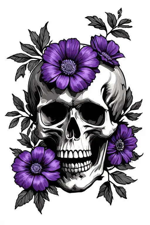 Skull And Little Purple Flowers