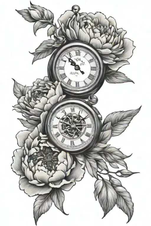 Peonies And Clock Face