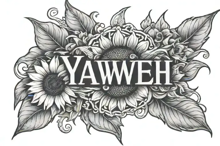 The Word Yaweh With Sunflowers Underneath There