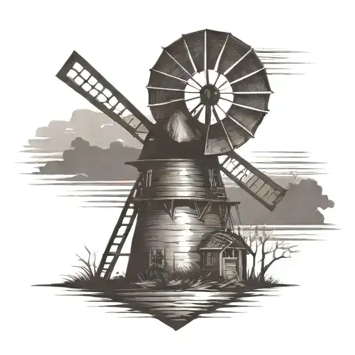 Old Windmill With Sunset In Front Of An Arrowhead