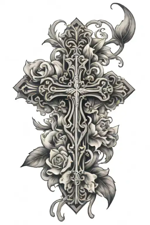 Salmaca Cross And Flowers With Water Flowing