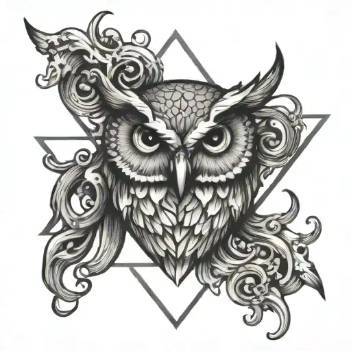 Owl And Octopus Triangle Outline Intertwined