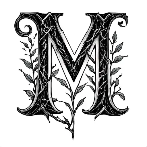 The Letter M Gothic With Plant Branches Around