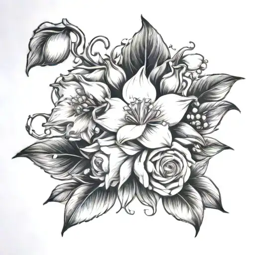 Violet And Daffodil And Lily Of The Valley And Rose And Chrysanthemum