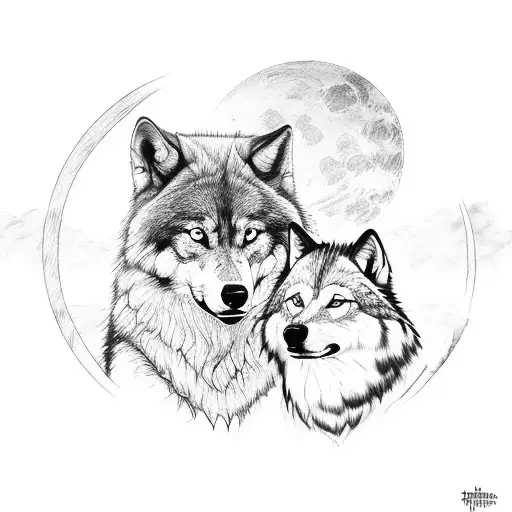 Man And Wolf On Mountain Watching Moon Listening Music