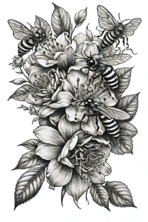 Realistic Flowers And Honey Bee